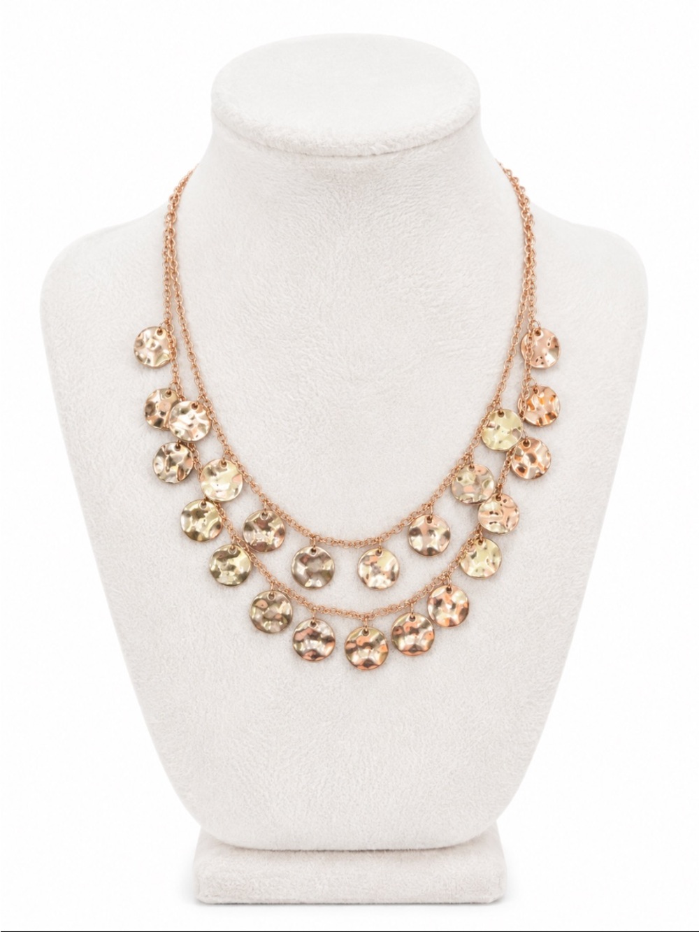 Gold-Tone Layered Hammered Disc Statement Necklace